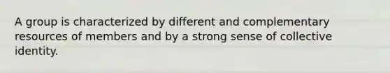 A group is characterized by different and complementary resources of members and by a strong sense of collective identity.