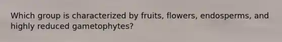 Which group is characterized by fruits, flowers, endosperms, and highly reduced gametophytes?