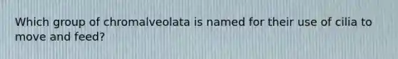 Which group of chromalveolata is named for their use of cilia to move and feed?