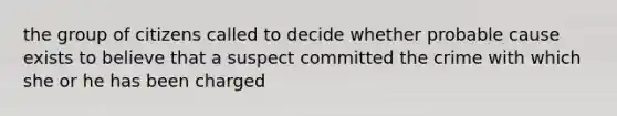 the group of citizens called to decide whether probable cause exists to believe that a suspect committed the crime with which she or he has been charged