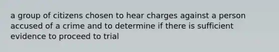 a group of citizens chosen to hear charges against a person accused of a crime and to determine if there is sufficient evidence to proceed to trial