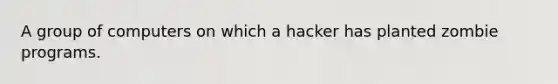 A group of computers on which a hacker has planted zombie programs.