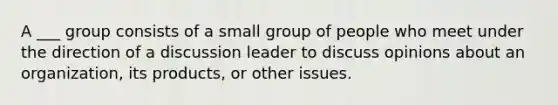 A ___ group consists of a small group of people who meet under the direction of a discussion leader to discuss opinions about an organization, its products, or other issues.