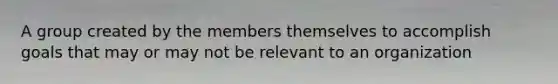 A group created by the members themselves to accomplish goals that may or may not be relevant to an organization