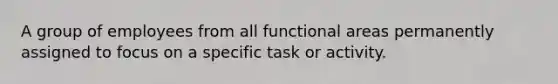 A group of employees from all functional areas permanently assigned to focus on a specific task or activity.