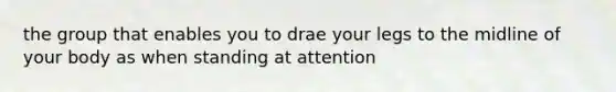 the group that enables you to drae your legs to the midline of your body as when standing at attention