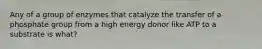 Any of a group of enzymes that catalyze the transfer of a phosphate group from a high energy donor like ATP to a substrate is what?