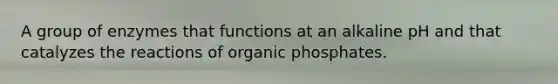 A group of enzymes that functions at an alkaline pH and that catalyzes the reactions of organic phosphates.