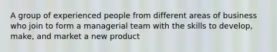 A group of experienced people from different areas of business who join to form a managerial team with the skills to develop, make, and market a new product