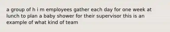 a group of h i m employees gather each day for one week at lunch to plan a baby shower for their supervisor this is an example of what kind of team