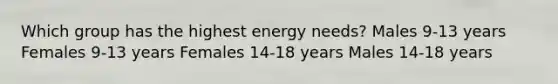 Which group has the highest energy needs? Males 9-13 years Females 9-13 years Females 14-18 years Males 14-18 years