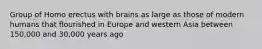 Group of Homo erectus with brains as large as those of modern humans that flourished in Europe and western Asia between 150,000 and 30,000 years ago