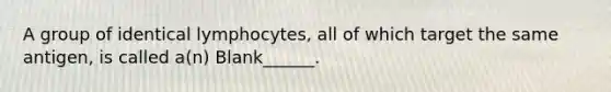 A group of identical lymphocytes, all of which target the same antigen, is called a(n) Blank______.