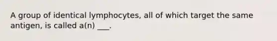 A group of identical lymphocytes, all of which target the same antigen, is called a(n) ___.