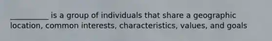 __________ is a group of individuals that share a geographic location, common interests, characteristics, values, and goals