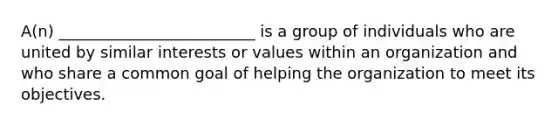 A(n) _________________________ is a group of individuals who are united by similar interests or values within an organization and who share a common goal of helping the organization to meet its objectives.