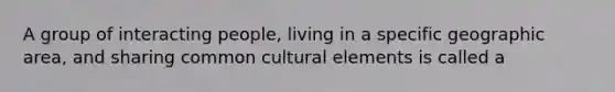 A group of interacting people, living in a specific geographic area, and sharing common cultural elements is called a