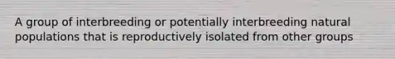 A group of interbreeding or potentially interbreeding natural populations that is reproductively isolated from other groups