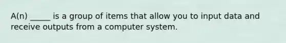 A(n) _____ is a group of items that allow you to input data and receive outputs from a computer system.