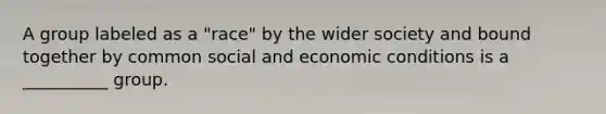 A group labeled as a "race" by the wider society and bound together by common social and economic conditions is a __________ group.