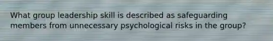 What group leadership skill is described as safeguarding members from unnecessary psychological risks in the group?