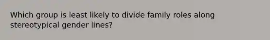 Which group is least likely to divide family roles along stereotypical gender lines?