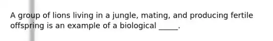 A group of lions living in a jungle, mating, and producing fertile offspring is an example of a biological _____.