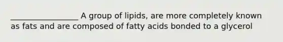 _________________ A group of lipids, are more completely known as fats and are composed of fatty acids bonded to a glycerol