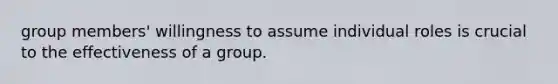 group members' willingness to assume individual roles is crucial to the effectiveness of a group.