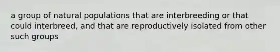 a group of natural populations that are interbreeding or that could interbreed, and that are reproductively isolated from other such groups