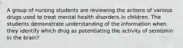 A group of nursing students are reviewing the actions of various drugs used to treat mental health disorders in children. The students demonstrate understanding of the information when they identify which drug as potentiating the activity of serotonin in the brain?