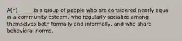 A(n) _____ is a group of people who are considered nearly equal in a community esteem, who regularly socialize among themselves both formally and informally, and who share behavioral norms.