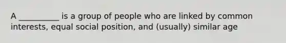 A __________ is a group of people who are linked by common interests, equal social position, and (usually) similar age