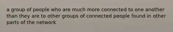 a group of people who are much more connected to one another than they are to other groups of connected people found in other parts of the network