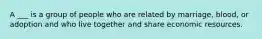 A ___ is a group of people who are related by marriage, blood, or adoption and who live together and share economic resources.