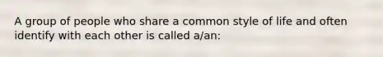 A group of people who share a common style of life and often identify with each other is called a/an: