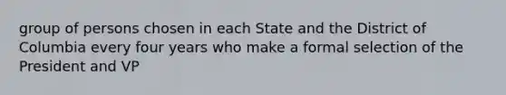 group of persons chosen in each State and the District of Columbia every four years who make a formal selection of the President and VP