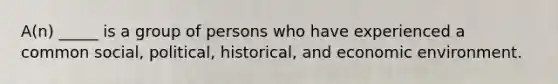 A(n) _____ is a group of persons who have experienced a common social, political, historical, and economic environment.