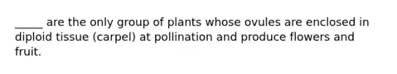 _____ are the only group of plants whose ovules are enclosed in diploid tissue (carpel) at pollination and produce flowers and fruit.