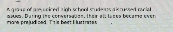 A group of prejudiced high school students discussed racial issues. During the conversation, their attitudes became even more prejudiced. This best illustrates _____.