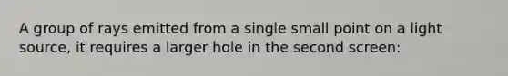A group of rays emitted from a single small point on a light source, it requires a larger hole in the second screen: