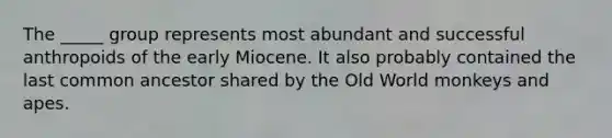 The _____ group represents most abundant and successful anthropoids of the early Miocene. It also probably contained the last common ancestor shared by the Old World monkeys and apes.