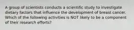 A group of scientists conducts a scientific study to investigate dietary factors that influence the development of breast cancer. Which of the following activities is NOT likely to be a component of their research efforts?