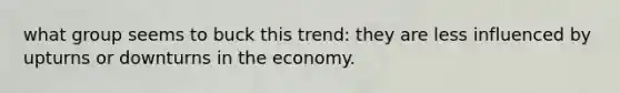 what group seems to buck this trend: they are less influenced by upturns or downturns in the economy.