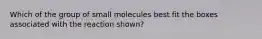 Which of the group of small molecules best fit the boxes associated with the reaction shown?