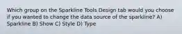 Which group on the Sparkline Tools Design tab would you choose if you wanted to change the data source of the sparkline? A) Sparkline B) Show C) Style D) Type