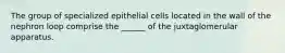 The group of specialized epithelial cells located in the wall of the nephron loop comprise the ______ of the juxtaglomerular apparatus.