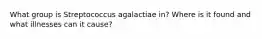 What group is Streptococcus agalactiae in? Where is it found and what illnesses can it cause?