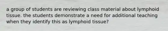 a group of students are reviewing class material about lymphoid tissue. the students demonstrate a need for additional teaching when they identify this as lymphoid tissue?