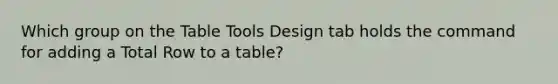 Which group on the Table Tools Design tab holds the command for adding a Total Row to a table?